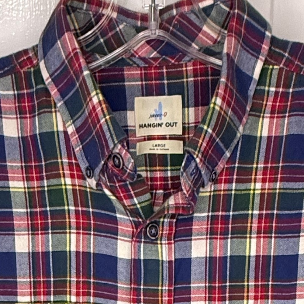 johnnie-O Tex Hangin’ Out Button Down Red Blue Plaid Casual Shirt - Large